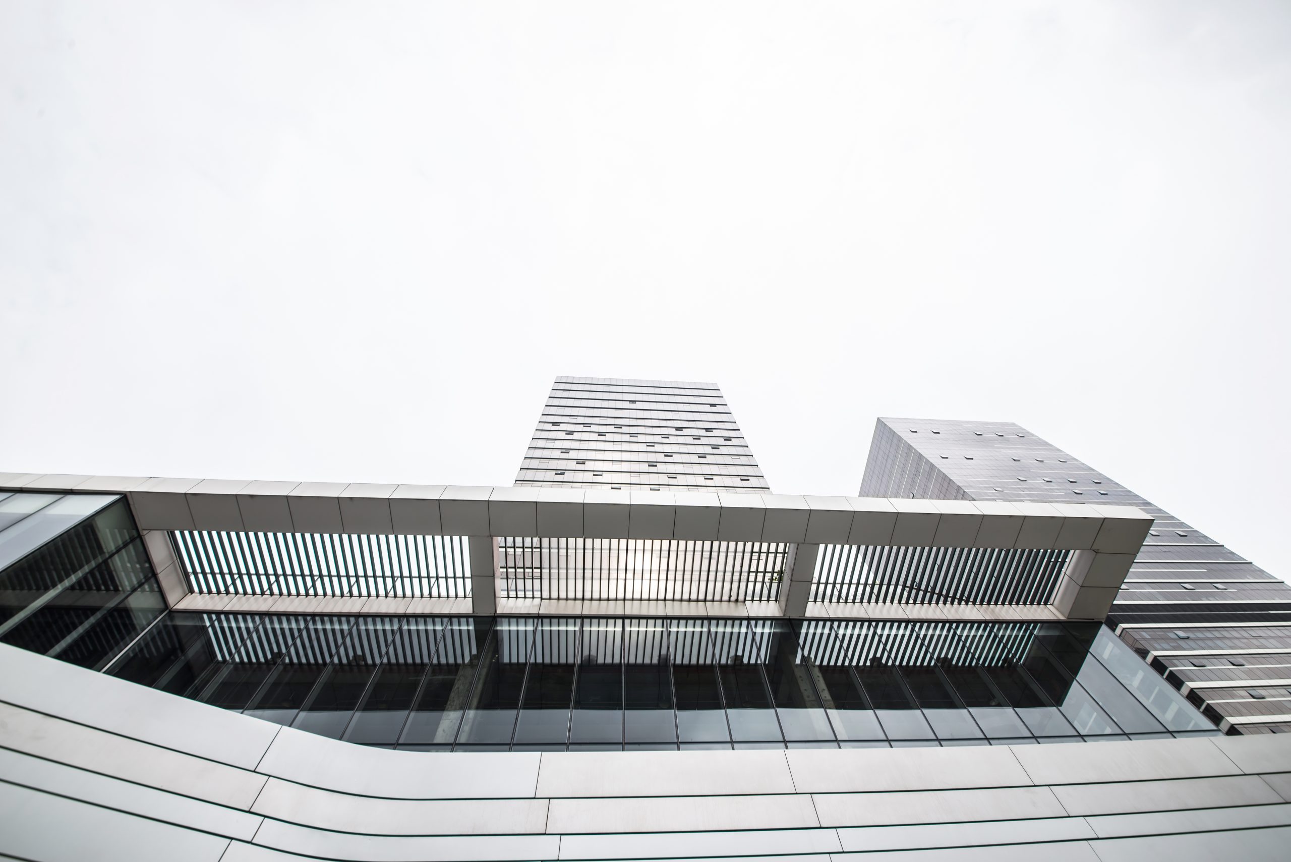 Architectural view looking upward through a modern building
